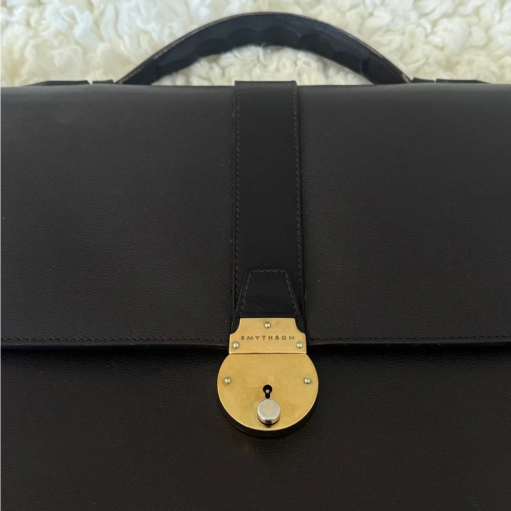 Smythson of Bond St Grosvenor Full Grain Briefcase Brown FREE SHIPPING!
